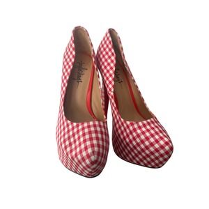 Taylor Says Melons Red Gingham Platform High Heel Pumps Women's Size 8.5